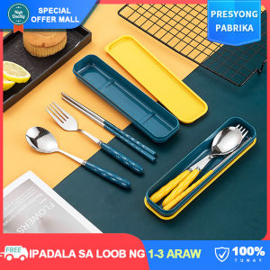 【Japanese Original】304 Stainless Steel Spoon and Fork Chopsticks Set with Case Cutlery Set Portable Tableware 3in1 Set with Box