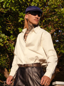 American Retro 90s Pure White Sharp Collar Long Sleeve Shirt Standard Fit Youthful Popularity Daily Wear Public Radio Design