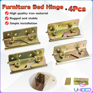 4pcs/set Bed Rail Brackets Iron Furniture Hinge Copper Color 32 * 91mm + 86 * 28mm For Bed Frame Fixing Connecting Without Screws