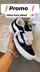 Sepatu Vans Knu Skool Black White Sneakers Gemuk Pria Terbaru Size 36-43