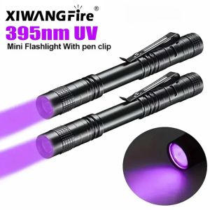 395nm UV Flashlight Ultraviolet Torch With Pen Clip Portable Violet Light Pet Urine Scorpion Detector UV Lamp Use AAA Batteries