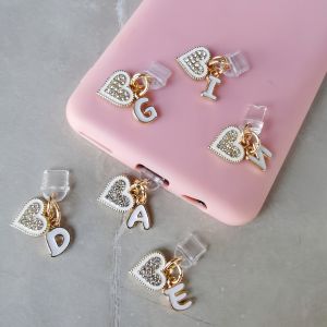 1 Piece of Light Luxury Sparkling Diamond Letter Heart-Shaped Phone Dust Plug Protective Decorative Pendant DIY English Letters from N to Z Available 26 Letters Alphabet Type-C Charging Port Dust Cover Accessory Suitable for DIY Phone Decoration Co...