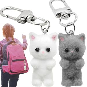 Adorable Y2K Charm: Cute Fuzzy Kitty Cat Heart Bow Keychain