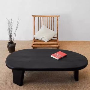 Rustic Wooden Tea Table Living Room Vintage Fading Original Wood Carbon Black Low Table Homestay Japanese Tatami Tea Stage