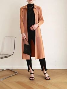 9191 One Size (45-75kg) Autumn Spring Sanzhai Pleated Commute Leisure Versatile Trench Coat