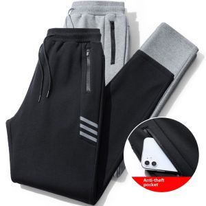 Mens Work Sport Long Trousers Elastic Waist Zipper Pocket Casual Sweatpants Autumn Winter Spring Summer Loose Fit Youth Trend