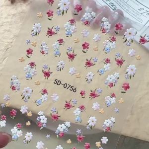 1Pcs 5D Embossed Colorful Flower Nail Stickers White Yellow Wildflower Self-Adhesive Nails Decals Spring Floral Manicure Sliders