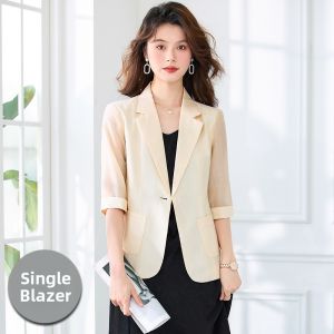 YIMUZI | Champagne Color Tencel Short Sleeved Small Size Summer Light Jacket