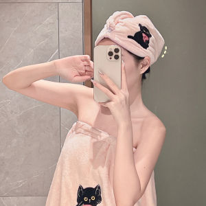 Adorable Cat Shaped Absorbent Coral Fleece Hair Drying Cap Womens Soft Bath Hat Pink Hair Towel Scarf for Quick Dry after Bath