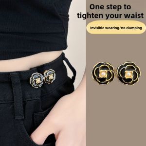 Adjustable Tea Flower Button Jeans Waist Tightening Tool Comfortable No Buckle Fresh out Fashion Jewelry Pin for Women