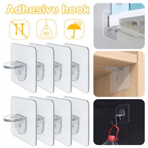 4/8pcs Creative Clapboard HookPunch-free Layered Partition Bracket Strong Adhesive Clapboard Hook Wall Mounted Self Sticky Shelf Support Hooks