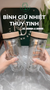 Bình giữ nhiệt Thủy Tinh Hai Lớp Kèm Lõi Lọc Ngắn Nắp Inox Phối Da Đựng Thức Uống - 500ml [ BGN005 ]