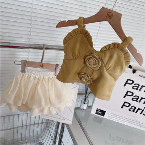 Princess Outfit Summer Birthday Girls Floral Strap Two-Piece Set Baby Cake Skirt Dreamy Childrens Wear Korean Style Baby Clothes