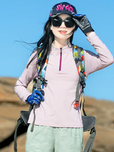 Outdoor Quick Dry Womens Long Sleeve Shirt Sports Sweat Absorbent Elastic Breathable Slim Fit Running Hiking Sun Protection Fast Dry T-Shirt