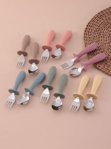 2PCS Stainless Steel Fork Spoon Set For Baby Weaning Toddler Self Feeding Food Utensils Safe Dinnerware Kids Cutlery Items