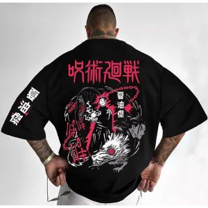 เสื้อยืดผู้ชายลายอนิเมะ Jujutsu Kaisen รุ่นพิเศษ คอลเลคชั่นฤดูร้อน 2025 สไตล์ฮาราจูกุ ทรงหลวม พิมพ์ลายอนิเมะ สีดำ แฟชั่นอเนกประสงค์ สไตล์ลำลอง