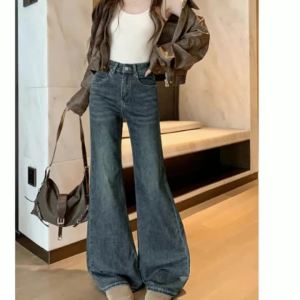 Jeans For Woman Y2k Clothes Retro Flared Trousers Winter High Waist Loose Fit Wide Leg Denim Pants Slimming Fashion Casual