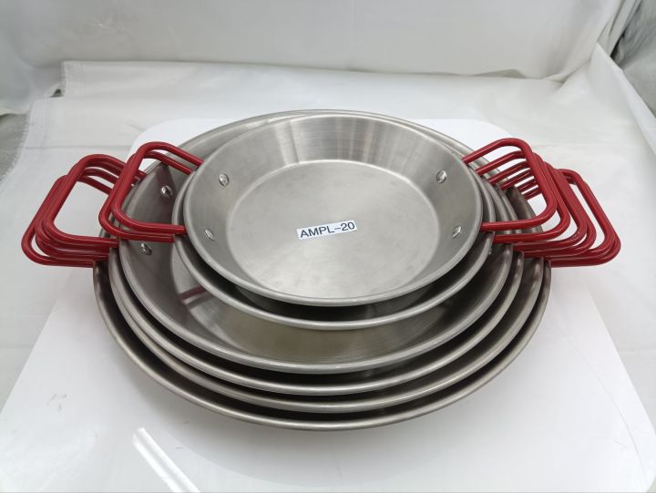 STAINLESS STEEL SPANISH PAELLA PAN WITH RED HANDLE SIZE 20 TO 34 CM