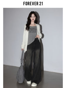 Forever 21 Vintage High Waist Loose Wide Leg Jeans Womens Autumn Black Casual Trousers Pear Shape Versatile Drapey Pants