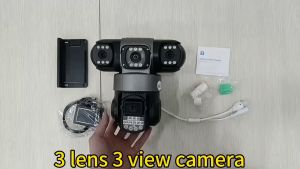 V380 Pro Kamera CCTV dengan SIM 4G 3 lensa 3 layar zoom 10x kejernihan 4K 360°cctv wifi sambung ke hp dengan mikrofon dan speaker Deteksi gerakan Ada gambar berwarna di malam hari cctv sambung hp jarak jauh