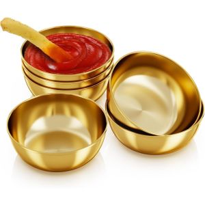 Set of 6 Stainless Steel Dipping Sauce Bowls Soy Sauce Dishes Appetizer Plates Mini Round Saucers Plate for Sushi Dessert BBQ