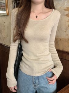 Áo Len Dệt Kim Dài Tay Màu Trơn Đơn Giản Cho Nữ Mùa Thu Đông Thường Ngày Thoải Mái Mềm Mại Cổ Tròn Không Tay Áo