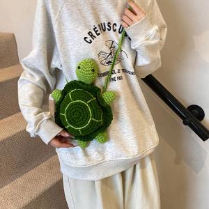 2024 New Handmade Crochet Shoulder Bag Womens Finished Product Cute Cartoon Turtle Design Yarn Bag Casual Korean Style