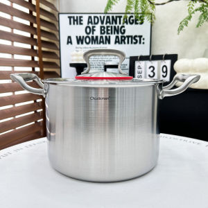 หม้อซุปสแตนเลส หนาขึ้น 304 แบบหูจับคู่ ทรงสูงและลึก สำหรับใช้ในบ้าน ใช้ได้กับเตาแก๊สและเตาแม่เหล็กไฟฟ้า ขนาด 22 ซม