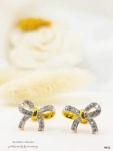 ต่างหูโบเพชรสวิสหุ้มทองคำแท้หนาพิเศษเกรดพรีเมี่ยม