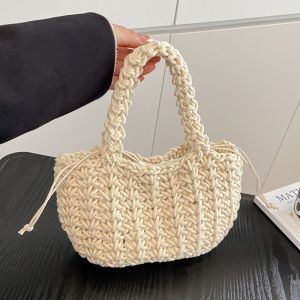 Versatile Mini Woven Bucket Handbag Womens New Style Portable Bag Outgoing Fashion Soft Cotton Material Lightweight Bag