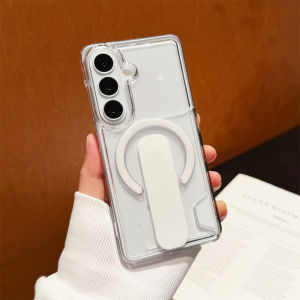 Luxury Clear Card Holder Grip Bracket Magnetic Case For Samsung S26 S25 S24 Plus Ultra For Magsafe Shockproof Full Bumper Cover