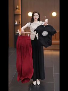 2024 Summer Women's Fashion Trend: Retro Slim Fit Print Chinese Irregular Slimming Casual and Versatile Round Neck Short Sleeve T-shirt