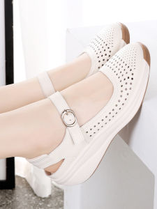 Comfortable Soft Bottom Sandals Covering Toe Hole Hole Shoes Thick Heel Real Leather Casual Shoes Breathable Lightweight