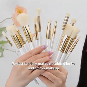 Jessup Makeup Brushes 15pcs Makeup Brush Set for Foundation Contour Blush Premium Synthetic Eye Shadow Concealer Powder Eyeliner Cosmetic Tools White Shimmer T518