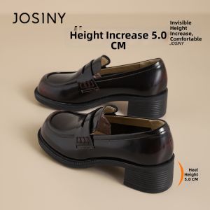 Josiny | British Style Black Womens Loafers Chunky Heels