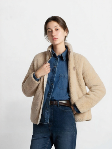 Semir | Áo Khoác Lỏng Coral Fleece Cổ Đứng Thêu Hoa