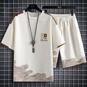 ROMON | Bộ đồ thể thao bóng rổ mùa hè Lomon dành cho nam Áo thun tay ngắn bằng lụa băng mỏng thời trang cổ tròn Bộ đồ hai mảnh