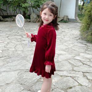 Váy Trẻ Em Phong Cách Trung Hoa Bằng Vải Nhung Vàng Mới Thu Đông Cho Bé Gái Váy Dự Tiệc Sinh Nhật Phong Cách Cổ Điển Cho Bé Gái