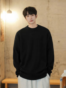Mens Pure Black Knitted Sweater Thickened Lazy Style Inner Wear T-Shirt for Autumn Winter Season Casual Loose Fit round Neck