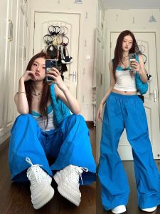 TheLike Original Basic Blue Wide Leg Casual Straight Pants Versatile Holiday Sport Trousers Spring Summer New Arrival