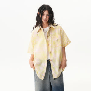 BWKA | Fun Buttons Bubble Gauze Checkered Shirt