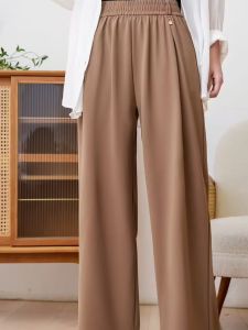 กางเกงขายาวทรงตรงหลวมๆ สีพื้น ทรงเข้ารูป กางเกงขายาวทรงตรงสำหรับผู้หญิงไซส์ใหญ่ในช่วงฤดูร้อนปี 2025 กางเกงขายาวทรงเข้ารูปเอวสูง