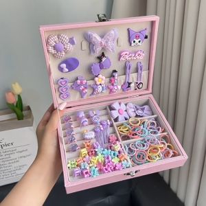 158Pcs Jepit Rambut Anak Kotak Hadiah Set Kelinci Merah Muda Karakter Kartun Lucu Aksesoris Fashion Anak Gaya korea Accesories