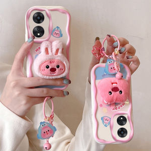 Casing OPPO A58 A78 NFC A98 5G 4G Phone Case Hot New Design Cute Cartoon Rabbit Strawberry Bear Plush Doll Silicone Soft Cover with Pendant Ring 2024