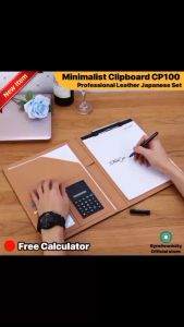 Minimalist Clipboard CP100 Professional Leather Japanese Set - Document Wallet | Ring Binder A4 Clipboard Folder Document Organizer Business Padfolio Conference Calculator Notepad for Interview Meeting School by Synchronicity