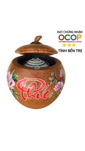 Bình ủ trà gỗ dừa cao cấp vẽ chữ Phúc / Tùy chọn bình trà 05 - 08 - 13 - 20 lít / Hàng đạt OCOP 3 sao tỉnh Bến Tre năm 2023 / Giữ ấm 3 - 5 giờ / Xưởng sản xuất thủ công