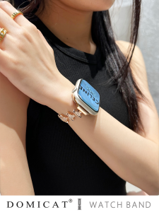 สายนาฬิกา Apple Watch S9 ดีไซน์เก๋ไก๋แบบสายโซ่ทองแดงสไตล์เสาร์ สายนาฬิกาแบบสายรัดแขนสำหรับผู้หญิง สายรัดแขนแบบระบายอากาศได้ดี