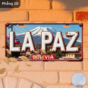 CIFbuy | Biển Hiệu Kim Loại Cổ Điển Bolivia La Paz 305x15cm Biển Số Xe Thành Phố Phong Cách Retro Trang Trí Tường Ngoài Trời Quán Cà Phê Vườn Gara