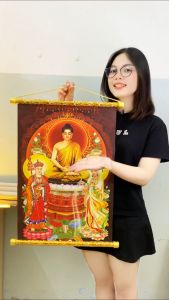Tranh Liễn Phật Giáo - Ta Bà Tam Thánh - Vải Canvas Cao Cấp