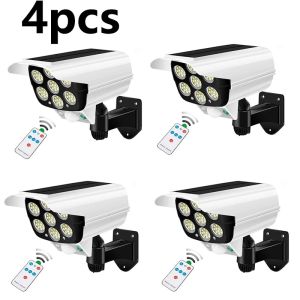 3 Modes Multi-angle Lighting Remote Control Solar Powered Simulation Monitoring Induction Wall Lamp with Red Light Warning